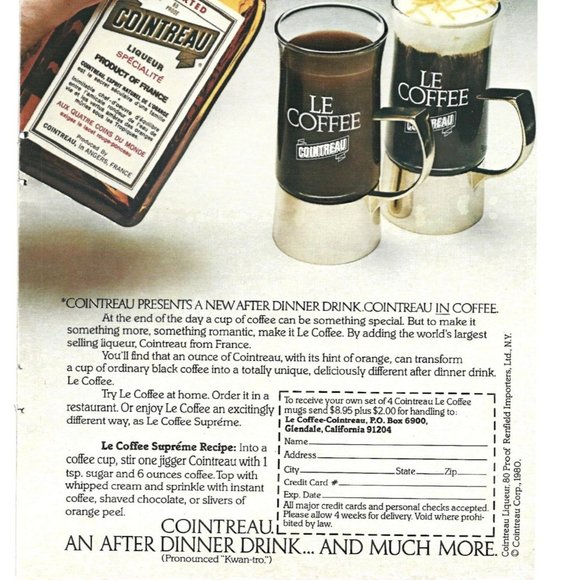 Le Coffee Cointreau Liqueur France 1970s Vintage Print Ad 9 inch Tall - Picture 3 of 4